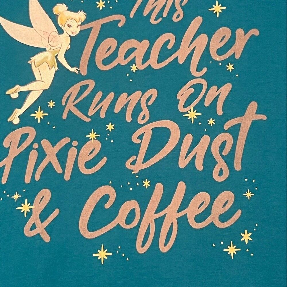 Disney Tinker Bell Teacher Pixie Dust & Coffee Graphic T-Shirt Blue 2XL